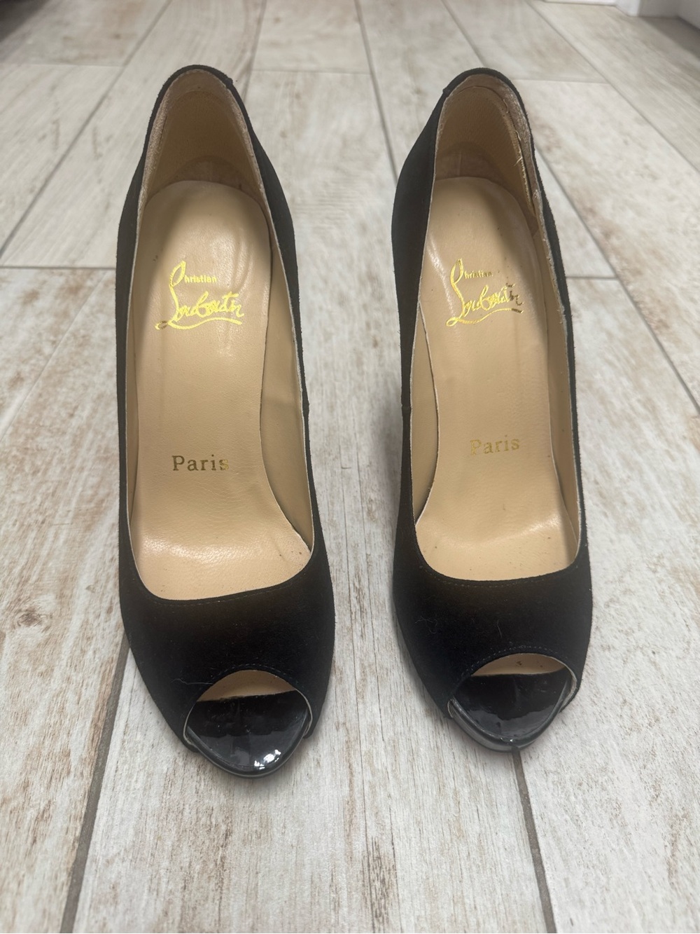 Christian Louboutin Black suede Peep-Toe heels
